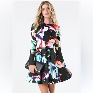 bebe Multicolor Floral Long Sleeve Dress
